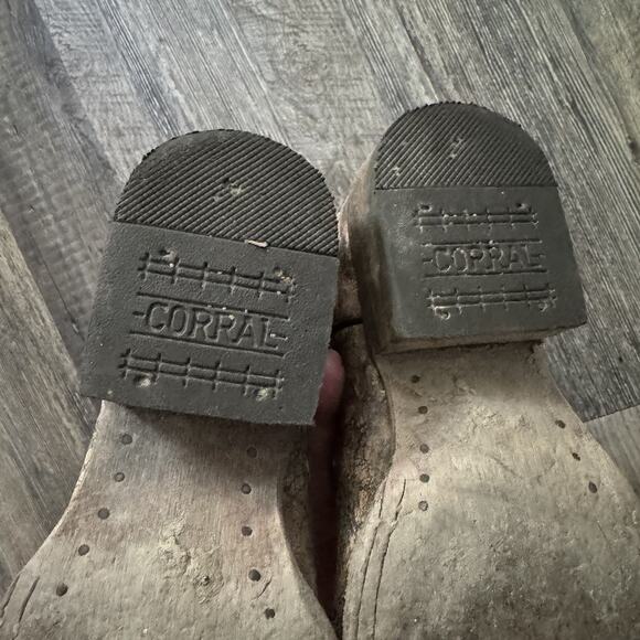 Corral Boots Vintage Aztec Bronze Turquoise Western Cowboy Boots E1052 Girls 3.5 - Picture 5 of 9